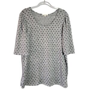 Dont Stop Believing Womens 1X Grey Black Polka Dot 3/4 Sleeve Scoop Neck‎ Top